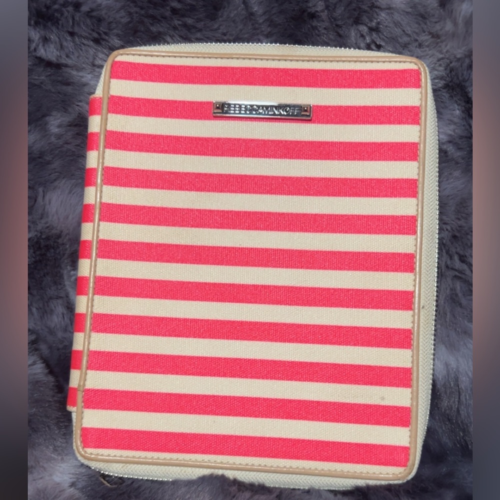 Rebecca Minkoff Pink and white striped zippered iPad case #rebeccaminkoff